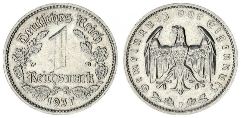 Germany Third Reich 1 Reichsmark 1937 F. Averse: Denomination within wreath date...