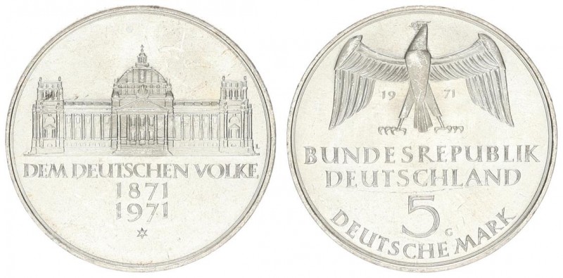 Germany Federal Republic 5 Mark 1971 G Foundation of German Empire 1871. Averse:...