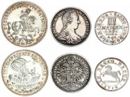 Germany Austria Medale (silver imitation). Brunswick Luneburg Calenberg Hannover 4 Mariengroschen 1714/1973; Austria Thaler 1780 Maria Theresia; St. G...