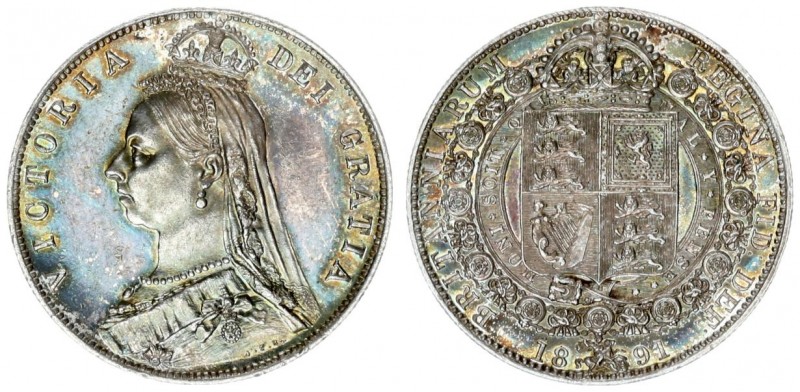 Great Britain 1/2 Crown 1891 Victoria(1837-1901). Averse: Coroneted bust left. A...