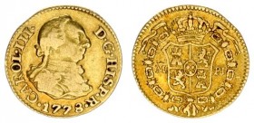 Spain 1/2 Escudo 1778 PJ Charles III(1759-1788). Averse: Older bust right. Averse Legend: CAROLUS III • D • G • HISP • R •. Reverse: Crowned arms in c...