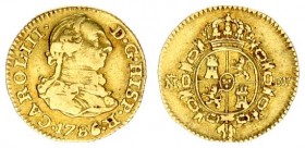 Spain 1/2 Escudo 1786 DV Charles III(1759-1788). Averse: Older bust right. Averse Legend: CAROLUS III • D • G • HISP • R •. Reverse: Crowned arms in c...