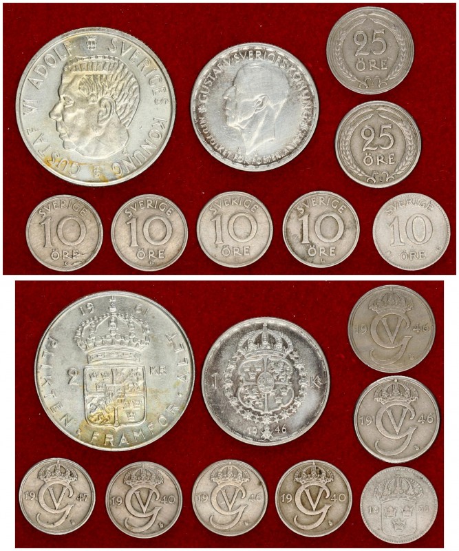 Sweden 10-25 Ore 1-2 Kronor 1931-1961. 10 Ore 1931; 1940; 1946; 1947. 25 Ore 194...