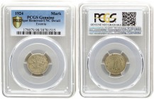 Estonia 1 Mark 1924 Averse: Three leopards left divide date. Reverse: Denomination. Edge Description: Milled. Nickel-Bronze. KM 1a. PCGS UNC Detail