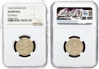 Estonia 5 Marka 1924 Averse: Three leopards left divide date. Reverse: Denomination. Edge Description: Milled. Nickel-Bronze. KM 3a. NGC AU DETAILS
