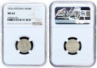 Estonia 1 Mark 1926. Averse: National arms within wreath. Reverse: Denomination. Nickel-Bronze. KM 5. NGC MS 64
