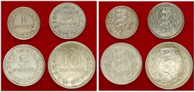 Estonia 1 Mark & 2 Marka & 5 Marka $ 10 Marka 1926. . Averse: National arms within wreath. Reverse: Denomination. Nickel-Bronze. Replica. Lot of 4 Coi...