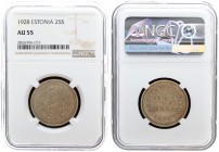 Estonia 25 Senti 1928 Averse: National arms wreath surrounds. Reverse: Denomination above date. Nickel-Bronze. KM 9. NGC AU 55