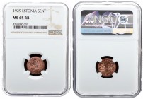 Estonia 1 Sent 1929. Averse: Three leopards left above date. Reverse: Denomination oak leaves in background. Edge Description: Plain. Bronze. KM 10. N...