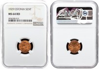 Estonia 1 Sent 1929 Averse: Three leopards left above date. Reverse: Denomination oak leaves in background. Edge Description: Plain. Bronze. KM 10. NG...