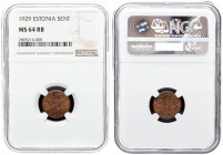 Estonia 1 Sent 1929 Averse: Three leopards left above date. Reverse: Denomination oak leaves in background. Edge Description: Plain. Bronze. KM 10. NG...