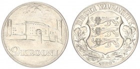 Estonia 2 Krooni 1930 Toompea Fortress at Tallinn. Averse: National arms wreath surrounds date below. Reverse: Castle denomination below. Edge Descrip...