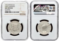Estonia 2 Krooni 1932 Tercentenary - University of Tartu. Averse: National arms wreath surrounds date below. Reverse: University building denomination...