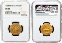 Estonia 1 Kroon 1934 Averse: National arms wreath surrounds date below. Reverse: Ship of Vikings denomination below. Edge Description: Plain. Aluminum...