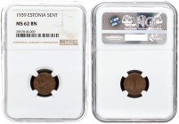 Estonia 1 Sent 1939 Averse: Three leopards left above date. Reverse: Denomination. Edge Description: Plain. Bronze. KM 19.1. NGC MS 62 BN
