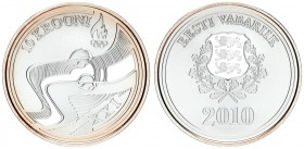 Estonia 10 Krooni 2010 Vancouver Winter Olympics. Averse: National arms within wreath date below. Reverse: Two stylized cross county skiers right. Sil...