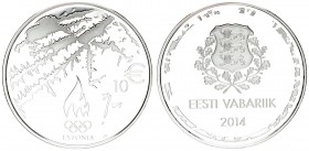 Estonia 10 Euro 2014 Winter Olympics Sochi. Averse:National arms. Silver. KM 74. In original box with certificate of Authenticity