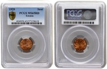Estonia 1 Sent 1929 Averse: Three leopards left above date. Reverse: Denomination oak leaves in background. Edge Description: Plain. Bronze. KM 10. PC...