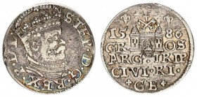 Latvia Riga 3 Groszy 1586 Stefan Batory (1576-1586) city of Riga. Small king's head on the obverse. Iger R.86.2 ( R ); but other decorations on the ob...