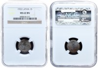Latvia 1 Santims 1922. Averse: National arms above ribbon.Reverse: Value and date. Edge Description: Plain. Bronze. KM 1. NGC MS 62 BN