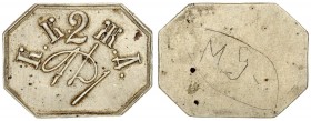 Russia - Lithuania. Token for moving on Kovenskaya horse railway (KK2ЖД) since 1882. Octagon. The inscription “KK2ЖД” on the token given by the conduc...
