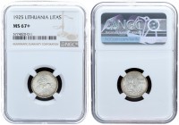 Lithuania 1 Litas 1925. Averse: National arms. Reverse: Value above oak leaves. Edge Description: Milled. Silver. KM 76. NGC MS 67+