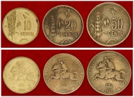 Lithuania 10&20&50 Centų 1925 Averse: National arms. Reverse: Value to right of sagging grain ears. Aluminum-Bronze. Lot 3 Coins