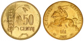 Lithuania 50 Centų 1925 Averse: National arms. Reverse: Value to right of sagging grain ears. Edge Description: Plain. Aluminum-Bronze. KM 75