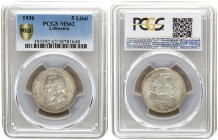 Lithuania 5 Litai 1936 Averse: National arms. Reverse: Dr. Jonas Basanavicius left. Edge Lettering: TAUTOS GEROVE TAVO GEROVSilver. KM 82. PCGS MS62