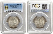 Lithuania 5 Litai 1936 Averse: National arms. Reverse: Dr. Jonas Basanavicius left. Edge Lettering: TAUTOS GEROVE TAVO GEROVSilver. KM 82. PCGS MS61