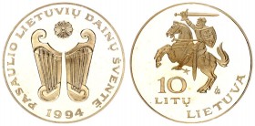 Lithuania 10 Litų 1994 LMK International Song Fest. Averse: National arms and value. Reverse: Stringed instrument below design. Edge Lettering: SKRISK...