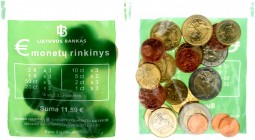 Lithuania 11.59 Euro 2015 Lithuania starter kit. Compilation for the introduction of the euro 23 coins in original bag. CH UNC Lot of 23 Coins