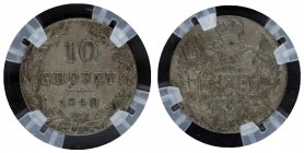 Russia Polish 10 Groszy 1840 MW Warsaw. Nicholas I (1826-1855). Averse: Shield within wreath on breast 3 shields on wings. Reverse: Value and date wit...