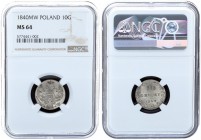 Russia 10 Groszy 1840 MW Russian-Polish. Nicholas I (1826-1855). Averse: Shield within wreath on breast 3 shields on wings. Reverse: Value and date wi...