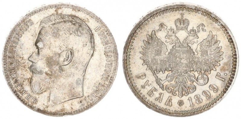 Russia 1 Rouble 1899 ФЗ St. Petersburg. Nicholas II (1894-1917). Averse: Head le...