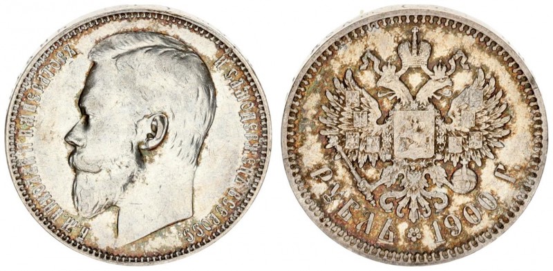 Russia 1 Rouble 1900 ФЗ St. Petersburg. Nicholas II (1894-1917). Averse: Head le...