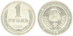 Russia USSR 1 Rouble 1987. Averse: National arms within circle. Reverse: Value and date within sprigs. Edge Description: Lettered with date. Copper-Ni...
