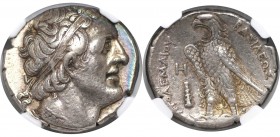 AR Tetradrachme 285/4-246 v. Chr 
Griechische Münzen, AEGYPTUS. Ptolemaios II (285/4-246 v. Chr). AR Tetradrachme (14,16 g). Reifen, datiert RY 8 (27...