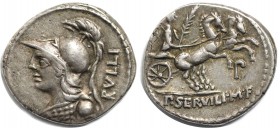 AR Denarius 100 v. Chr. 
Römische Münzen, MÜNZEN DER RÖMISCHEN REPUBLIK. Später-Denarius-Münzen (ca. 154-41 v. Chr.) - P. Servilius M.f. Rullus - AR ...