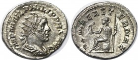 Antoninianus 244-247 n. Chr 
Römische Münzen, MÜNZEN DER RÖMISCHEN KAISERZEIT. ROM. PHILIPPUS I. ARABS. Antoninianus 244-247 n. Chr, Silber. 4.13 g. ...