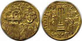 AV Solidus 661 - 663 n. Chr 
Byzantinische Münzen. Constans II., (641-668 n.Chr) - mit Constantinus IV., Heraclius und Tiberius. AV Solidus 661-663 n...