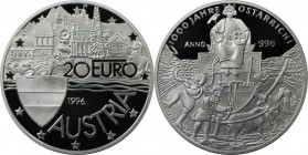Medaille 1996 
RDR – Habsburg – Österreich, REPUBLIK ÖSTERREICH. 1000 Jahre Österreich. Medaille "20 Euro" 1996, Silber. KM 39. Polierte Platte...