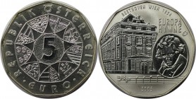 5 Euro 2005 
RDR – Habsburg – Österreich, REPUBLIK ÖSTERREICH. 10 Jahre österreichische EU-Mitgliedschaft, Europahymne. 5 Euro 2005, Silber. KM 3120....