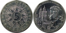 5 Euro 2006 
RDR – Habsburg – Österreich, REPUBLIK ÖSTERREICH. 250. Geburtstag von Wolfgang Amadeus Mozart. 5 Euro 2006, Silber. KM 3131. Stempelglan...