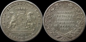 Taler 1865 B
Altdeutsche Münzen und Medaillen, BREMEN - STADT. Taler 1865 B, Silber. Zweites deutsches Bundesschiessen. Jungk 1206, Jaeger 27, Thun 1...