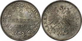 6 Kreuzer 1850 
Altdeutsche Münzen und Medaillen, FRANKFURT - STADT. 6 Kreuzer 1850. Billon. KM 335. AKS 19. Stempelglanz