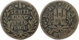 1 Schilling 1758 IHL
Altdeutsche Münzen und Medaillen, HAMBURG. 1 Schilling 1758 IHL, Silber. 0.59 g. 19 mm. Schön-sehr schön