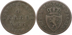 1 Kreuzer 1838 
Altdeutsche Münzen und Medaillen, HESSEN - DARMSTADT. Ludwig II. (1830-1848). 1 Kreuzer 1838, Silber. KM 303. Sehr schön