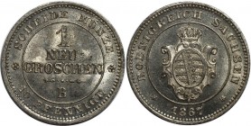 1 Neugroschen 1867 B
Altdeutsche Münzen und Medaillen, SACHSEN. Johann (1854-1873). 1 Neugroschen 1867 B. Billon. KM #1219. AKS 147. Stempelglanz