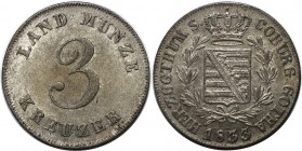 3 Kreuzer 1833 
Altdeutsche Münzen und Medaillen, SACHSEN - COBURG - GOTHA. 3 Kreuzer 1833, Billon. AKS 85. Vorzüglich+